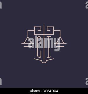 Initial letter CI logo with scale of justice luxury geometric design style vector graphic Stock Vector