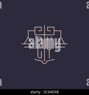 Initial letter CY logo with scale of justice luxury geometric design style vector graphic Stock Vector