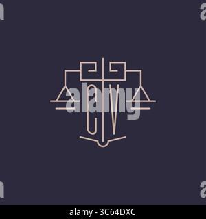 Initial letter CV logo with scale of justice luxury geometric design style vector graphic Stock Vector