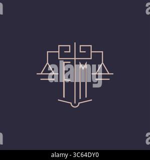 Initial letter FM logo with scale of justice luxury geometric design style vector graphic Stock Vector