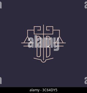 Initial letter DB logo with scale of justice luxury geometric design style vector graphic Stock Vector