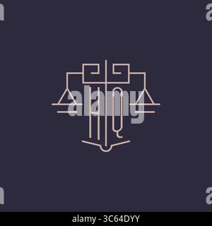 Initial letter HQ logo with scale of justice luxury geometric design style vector graphic Stock Vector