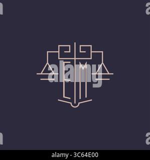 Initial letter EM logo with scale of justice luxury geometric design style vector graphic Stock Vector