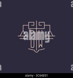 Initial letter DW logo with scale of justice luxury geometric design style vector graphic Stock Vector