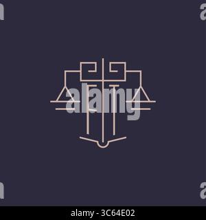Initial letter FT logo with scale of justice luxury geometric design style vector graphic Stock Vector