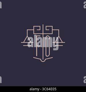 Initial letter FO logo with scale of justice luxury geometric design style vector graphic Stock Vector