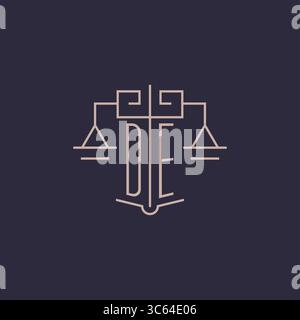Initial letter DE logo with scale of justice luxury geometric design style vector graphic Stock Vector
