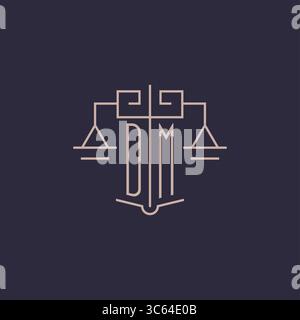 Initial letter DM logo with scale of justice luxury geometric design style vector graphic Stock Vector