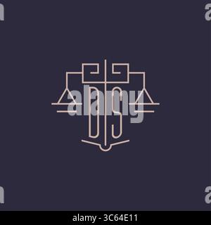 Initial letter DS logo with scale of justice luxury geometric design style vector graphic Stock Vector