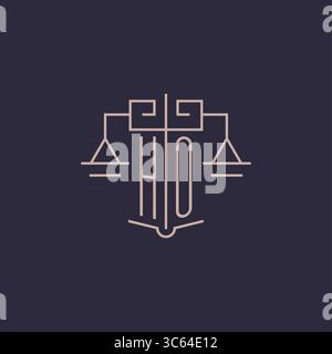 Initial letter HO logo with scale of justice luxury geometric design style vector graphic Stock Vector