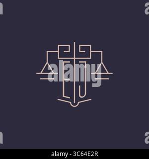 Initial letter EJ logo with scale of justice luxury geometric design style vector graphic Stock Vector