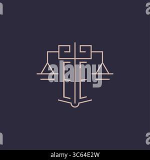 Initial letter EE logo with scale of justice luxury geometric design style vector graphic Stock Vector