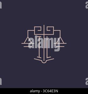 Initial letter IL logo with scale of justice luxury geometric design style vector graphic Stock Vector