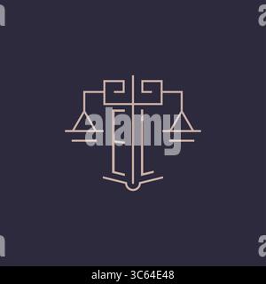 Initial letter EL logo with scale of justice luxury geometric design style vector graphic Stock Vector