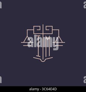 Initial letter IM logo with scale of justice luxury geometric design style vector graphic Stock Vector