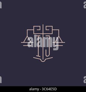 Initial letter IJ logo with scale of justice luxury geometric design style vector graphic Stock Vector