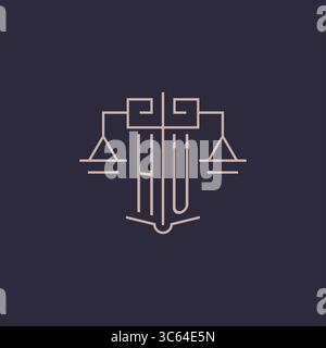 Initial letter HU logo with scale of justice luxury geometric design style vector graphic Stock Vector
