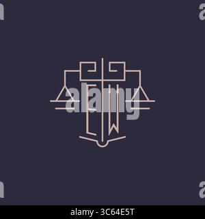 Initial letter EW logo with scale of justice luxury geometric design style vector graphic Stock Vector
