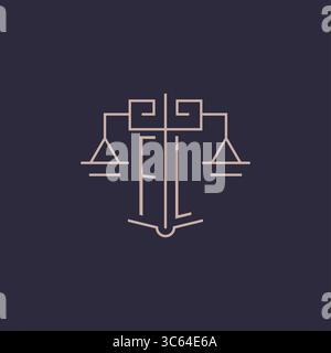 Initial letter FL logo with scale of justice luxury geometric design style vector graphic Stock Vector