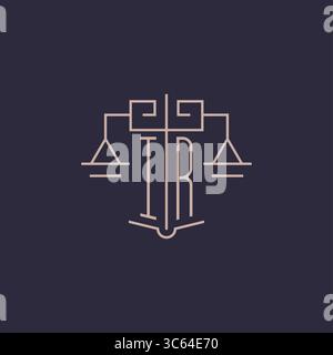 Initial letter IR logo with scale of justice luxury geometric design style vector graphic Stock Vector