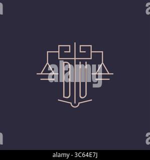 Initial letter DU logo with scale of justice luxury geometric design style vector graphic Stock Vector