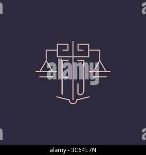 Initial letter FJ logo with scale of justice luxury geometric design style vector graphic Stock Vector