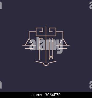 Initial letter FW logo with scale of justice luxury geometric design style vector graphic Stock Vector