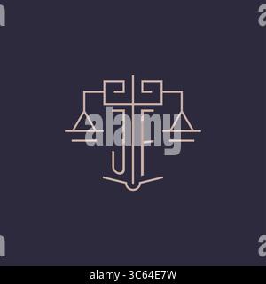 Initial letter JF logo with scale of justice luxury geometric design style vector graphic Stock Vector