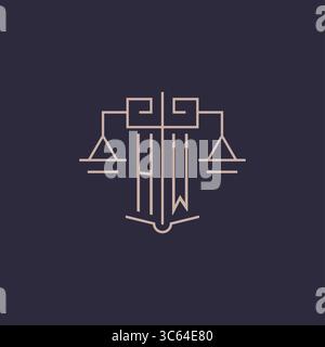 Initial letter HW logo with scale of justice luxury geometric design style vector graphic Stock Vector
