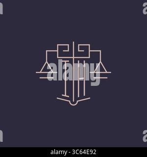 Initial letter IH logo with scale of justice luxury geometric design style vector graphic Stock Vector