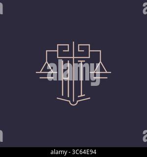 Initial letter HI logo with scale of justice luxury geometric design style vector graphic Stock Vector