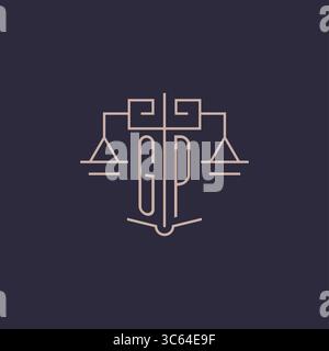 Initial letter GP logo with scale of justice luxury geometric design style vector graphic Stock Vector