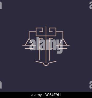 Initial letter FF logo with scale of justice luxury geometric design style vector graphic Stock Vector