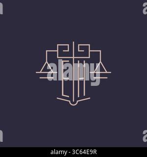 Initial letter EH logo with scale of justice luxury geometric design style vector graphic Stock Vector