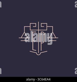 Initial letter EP logo with scale of justice luxury geometric design style vector graphic Stock Vector