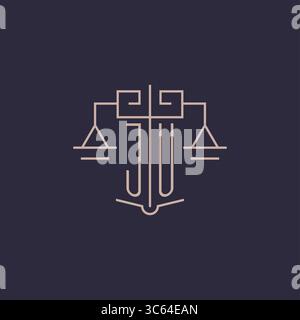 Initial letter JU logo with scale of justice luxury geometric design style vector graphic Stock Vector