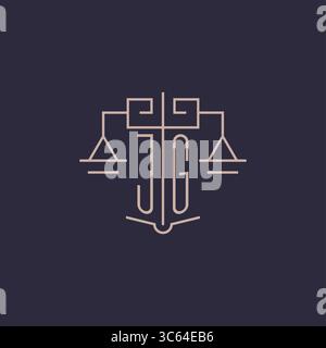 Initial letter JG logo with scale of justice luxury geometric design style vector graphic Stock Vector