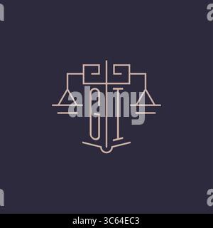 Initial letter GI logo with scale of justice luxury geometric design style vector graphic Stock Vector