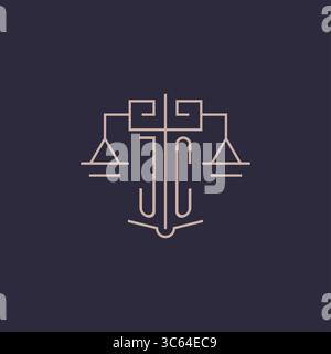 Initial letter JC logo with scale of justice luxury geometric design style vector graphic Stock Vector