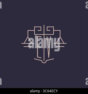 Initial letter EV logo with scale of justice luxury geometric design style vector graphic Stock Vector