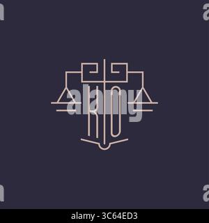 Initial letter KO logo with scale of justice luxury geometric design style vector graphic Stock Vector