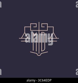 Initial letter MD logo with scale of justice luxury geometric design style vector graphic Stock Vector