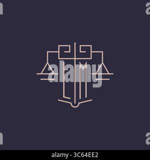 Initial letter LM logo with scale of justice luxury geometric design style vector graphic Stock Vector