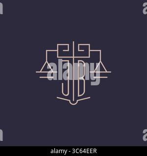 Initial letter JB logo with scale of justice luxury geometric design style vector graphic Stock Vector