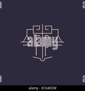 Initial letter FP logo with scale of justice luxury geometric design style vector graphic Stock Vector