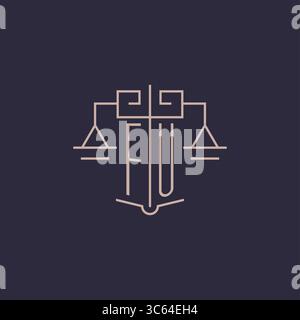 Initial letter FU logo with scale of justice luxury geometric design style vector graphic Stock Vector