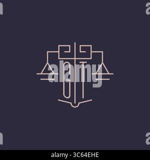 Initial letter GT logo with scale of justice luxury geometric design style vector graphic Stock Vector
