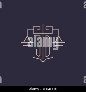 Initial letter JD logo with scale of justice luxury geometric design style vector graphic Stock Vector