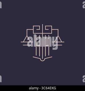 Initial letter HH logo with scale of justice luxury geometric design style vector graphic Stock Vector