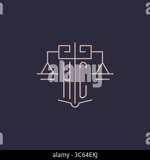 Initial letter HC logo with scale of justice luxury geometric design style vector graphic Stock Vector